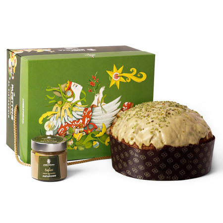 sycylijska babka pistacjowa ze słoiczkiem kremu pistacjowego Angelo Inglima Panettone Pistacchio 1000g + 200g