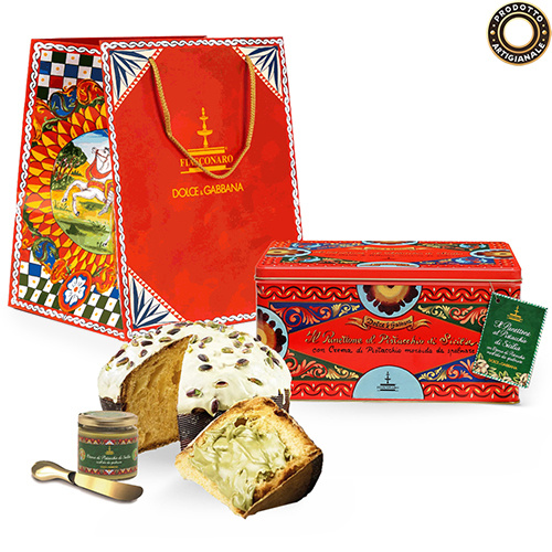 Panettone Dolce & Gabbana włoska babka w kolekcjonerskiej puszce ze słoiczkiem kremu pistacjowego Fiasconaro D&G 500g + 100g