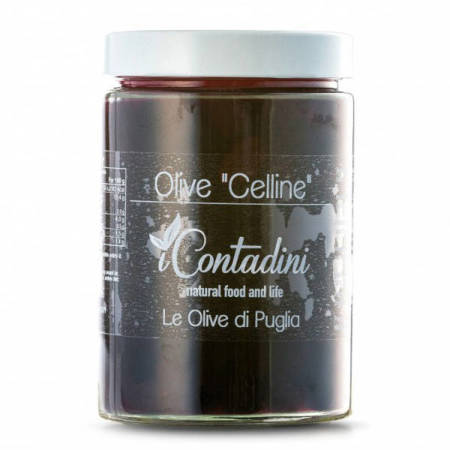 apulijskie czarne oliwki z pestką iContadini Olive Celline 550g